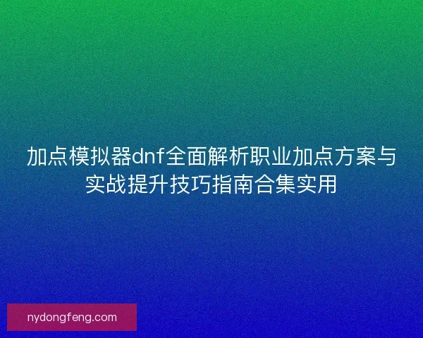 加点模拟器dnf全面解析职业加点方案与实战提升技巧指南合集实用