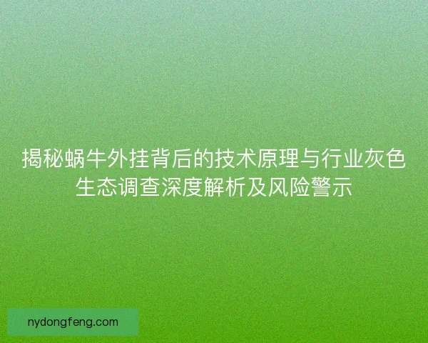 揭秘蜗牛外挂背后的技术原理与行业灰色生态调查深度解析及风险警示